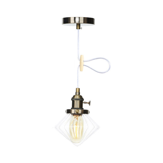 Adjustable Height Industrial Pendant Light With Diamond Glass Shade - Black/Bronze/Brass Finish