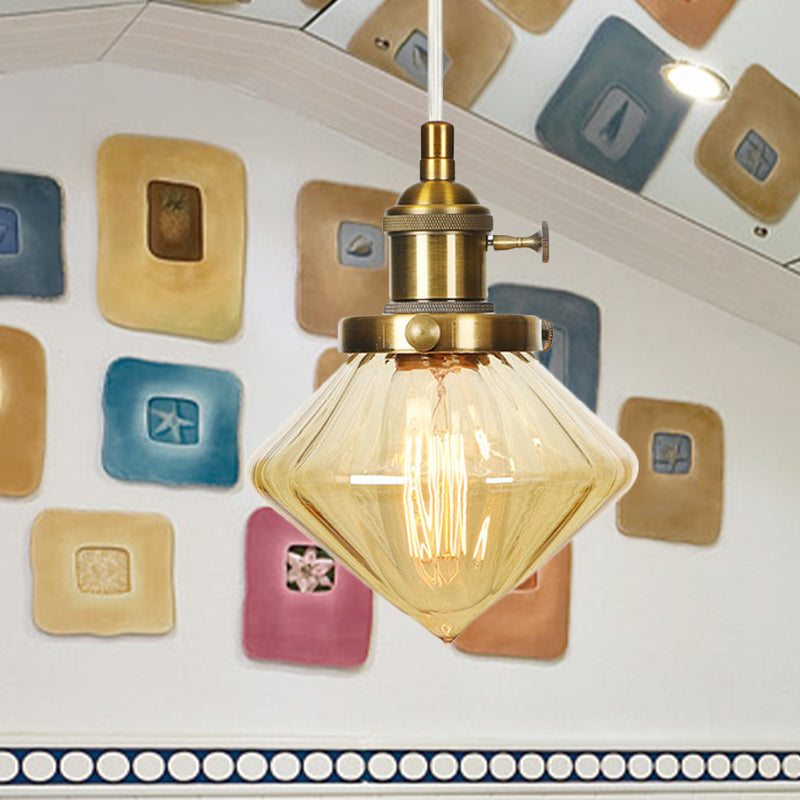 Adjustable Height Industrial Pendant Light With Diamond Glass Shade - Black/Bronze/Brass Finish