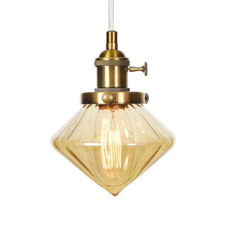 Adjustable Height Industrial Pendant Light With Diamond Glass Shade - Black/Bronze/Brass Finish