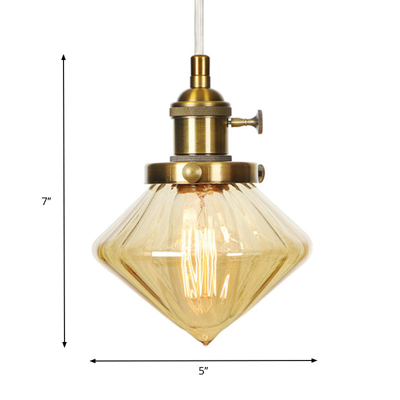 Adjustable Height Industrial Pendant Light With Diamond Glass Shade - Black/Bronze/Brass Finish