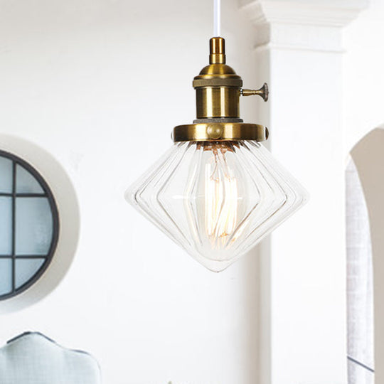 Adjustable Height Industrial Pendant Light With Diamond Glass Shade - Black/Bronze/Brass Finish