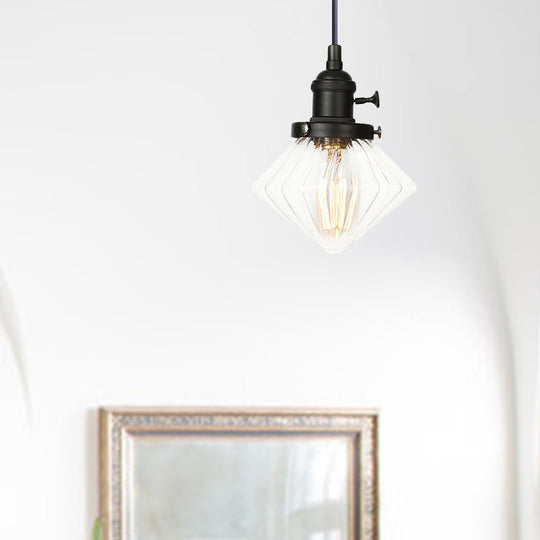 Adjustable Height Industrial Pendant Light With Diamond Glass Shade - Black/Bronze/Brass Finish