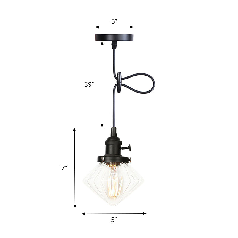 Adjustable Height Industrial Pendant Light With Diamond Glass Shade - Black/Bronze/Brass Finish
