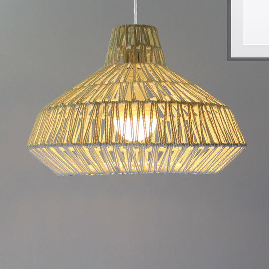 Traditional Beige Ceiling Pendant Light - 1 Head Living Room Hanging Lamp With Urn Paper Shade