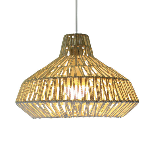 Living Room Ceiling Pendant Light - Traditional Beige Hanging Lamp With Urn Paper Shade