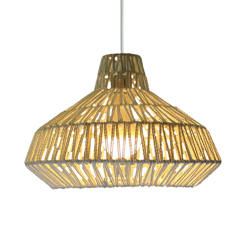 Traditional Beige Ceiling Pendant Light - 1 Head Living Room Hanging Lamp With Urn Paper Shade