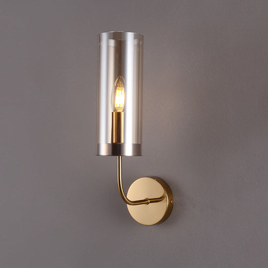 Retro Brass Sconce Wall Mount Lamp With Cylindrical Glass Shade 1/2 Light Fixture For Living Room