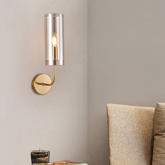 Retro Brass Sconce Wall Mount Lamp With Cylindrical Glass Shade 1/2 Light Fixture For Living Room