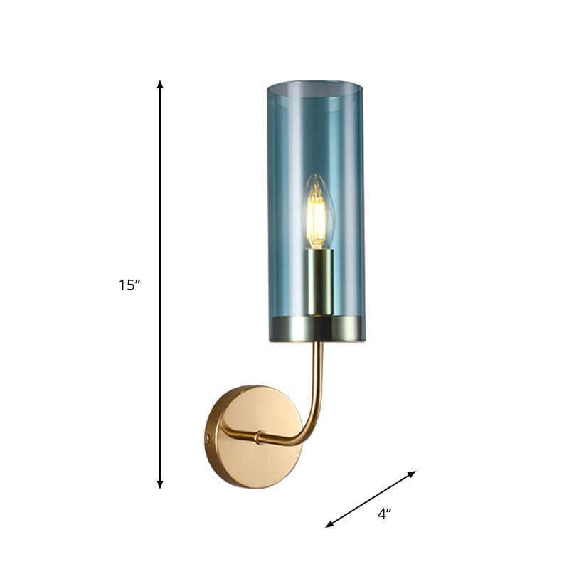 Retro Brass Sconce Wall Mount Lamp With Cylindrical Glass Shade 1/2 Light Fixture For Living Room