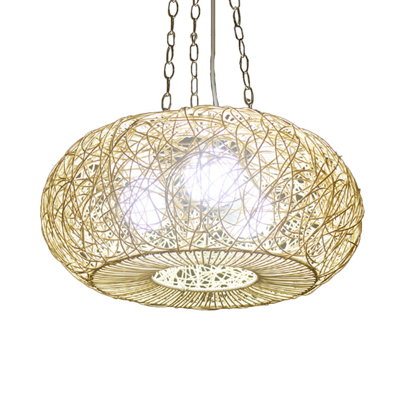 Modern Rattan Lantern Pendant Light For Living Room - Wood Ceiling Lamp
