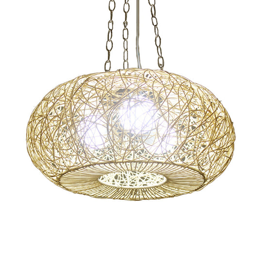 Modern Rattan Lantern Pendant Light For Living Room - Wood Ceiling Lamp