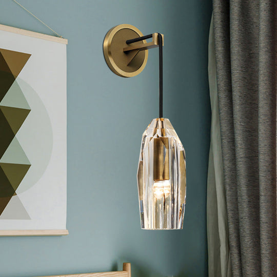 Minimalist Single Light Brass Wall Mounted Sconce Lamp With Clear Crystal Facets