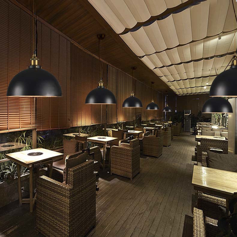 Antique Style Metallic Domed Pendant Light For Restaurant - Black/White 12’/16’ Dia