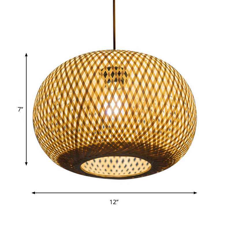 Modern 1-Bulb Wood Pendant Light Fixture With Bamboo Shade - Donut/Hat Hanging Design