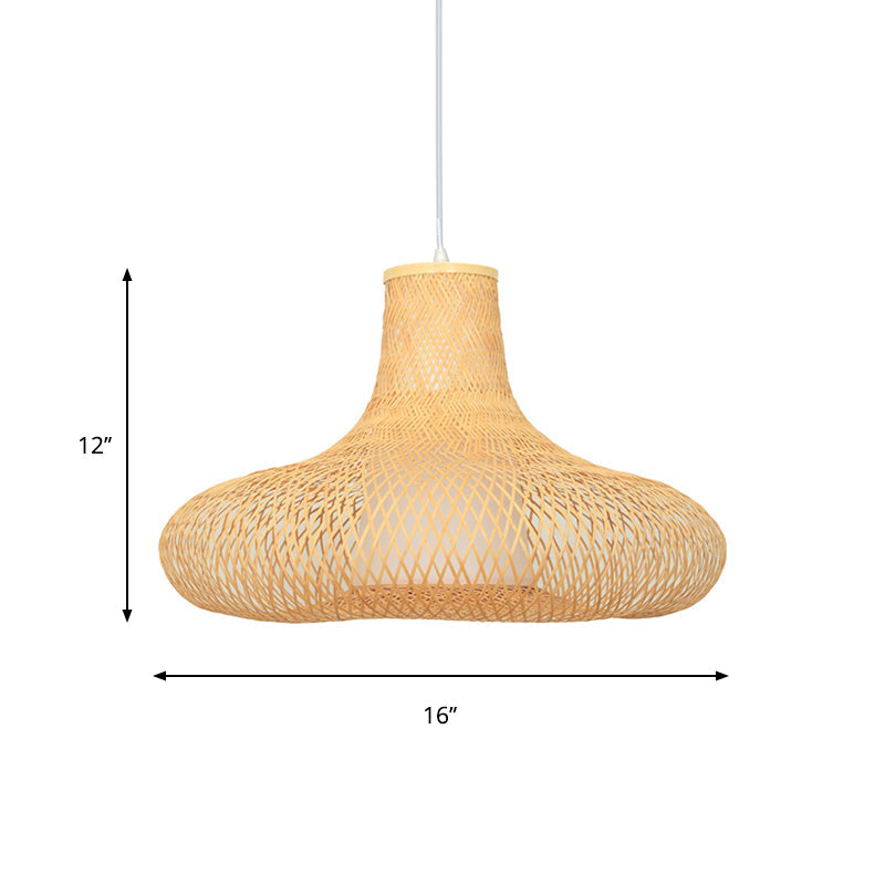 Bamboo Weave Pendant Light Kit With 1 Bulb - Contemporary Wood Hanging Lamp 16’/19.5’ Wide