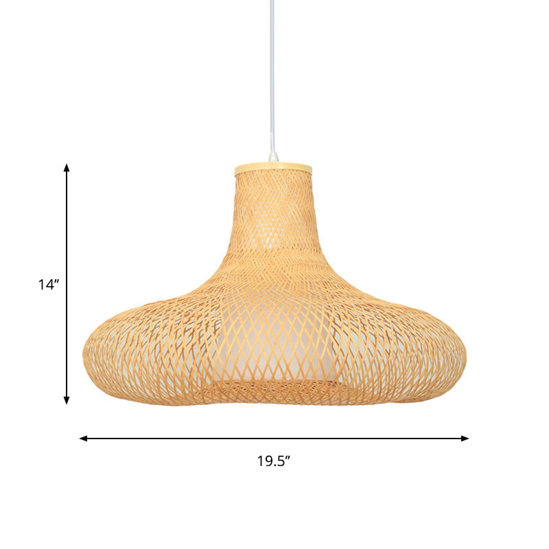 Bamboo Weave Pendant Light Kit With 1 Bulb - Contemporary Wood Hanging Lamp 16’/19.5’ Wide