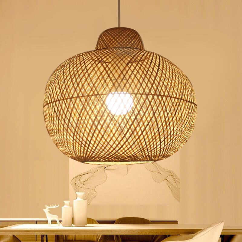 Modern Bamboo Pendant Light Fixture - Handmade Wood Base 1 Bulb
