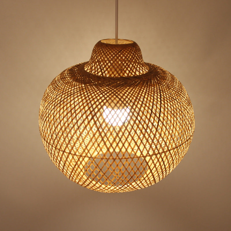 Modern Bamboo Pendant Light Fixture - Handmade Wood Base 1 Bulb