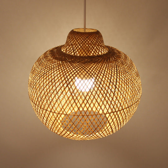 Modern Bamboo Pendant Light Fixture - Handmade Wood Base 1 Bulb