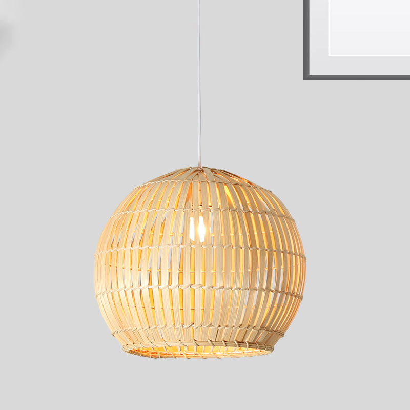 Bamboo Sphere Pendant Lighting Kit - 12’/16’/19.5’ Wide Wood Hanging Lamp With 1 Bulb / 12’