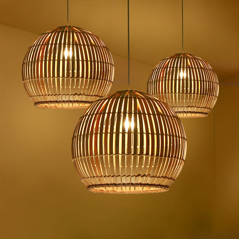 Bamboo Sphere Pendant Lighting Kit - 12’/16’/19.5’ Wide Wood Hanging Lamp With 1 Bulb