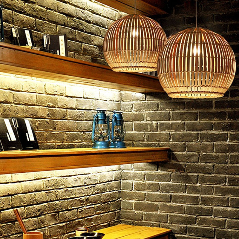 Bamboo Sphere Pendant Lighting Kit - 12’/16’/19.5’ Wide Wood Hanging Lamp With 1 Bulb