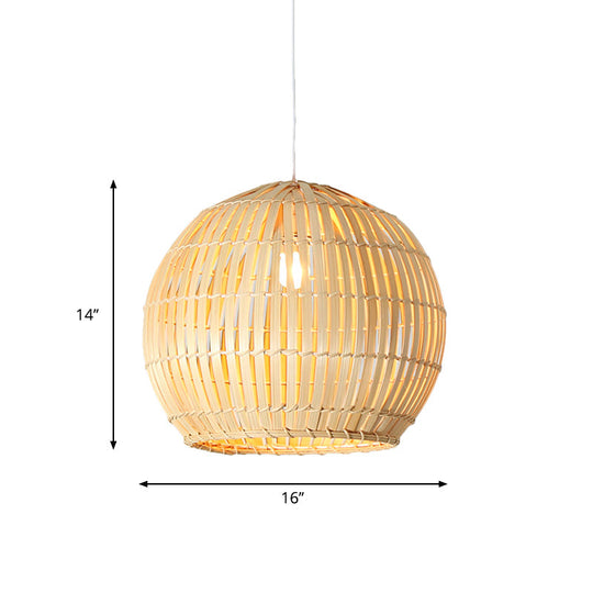 Bamboo Sphere Pendant Lighting Kit - 12’/16’/19.5’ Wide Wood Hanging Lamp With 1 Bulb
