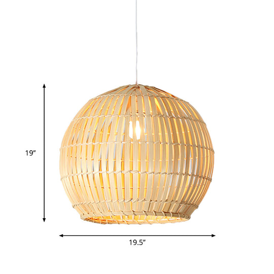 Bamboo Sphere Pendant Lighting Kit - 12’/16’/19.5’ Wide Wood Hanging Lamp With 1 Bulb