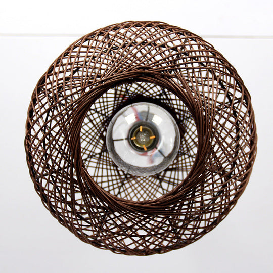 Asian Rattan Ball Pendant Light: Coffee Fixture For Living Room (1 Bulb)