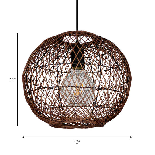 Asian Rattan Ball Ceiling Light - Coffee Pendant Fixture For Living Room 1 Bulb