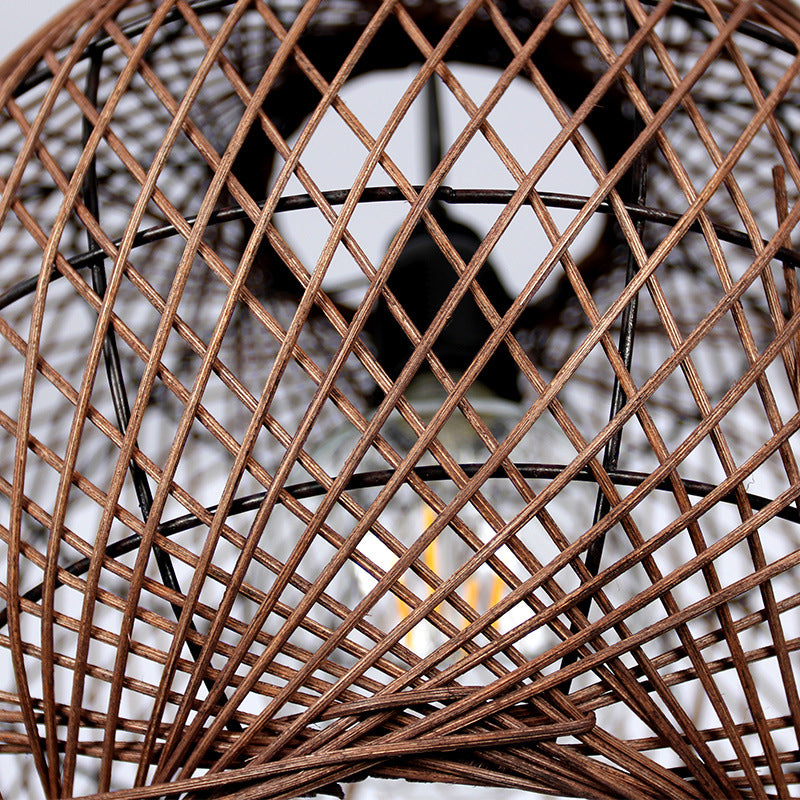 Asian Rattan Ball Pendant Light: Coffee Fixture For Living Room (1 Bulb)