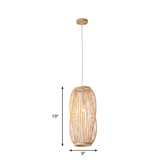 Bamboo Lantern Pendant Light Kit - Traditional Design 1 Bulb 8’’/9’’ Wide