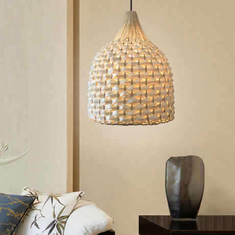 Modern Bamboo Pendant Lighting: Minimalist Beige Hanging Light Fixture