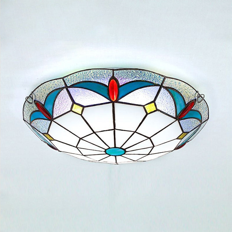 Nautical Stained Glass Flush Mount Ceiling Light In White - 12’/16’ Width For Living Room