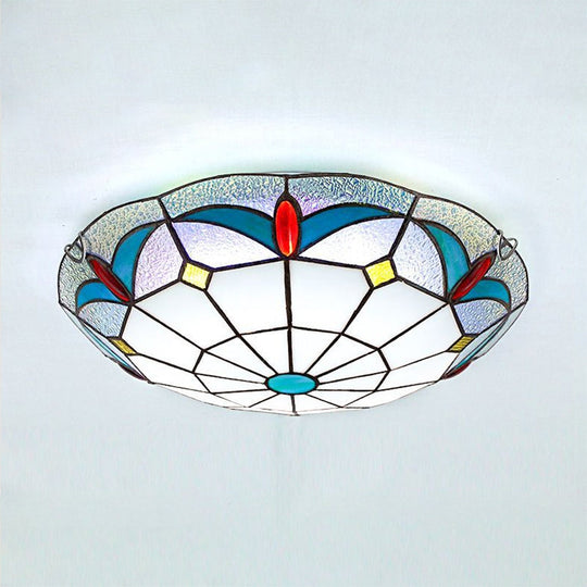 Nautical Stained Glass Flush Mount Ceiling Light In White - 12’/16’ Width For Living Room
