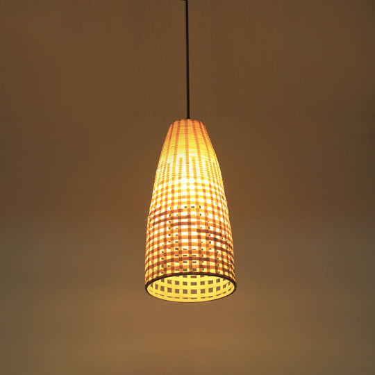 Tapered Bamboo Suspension Pendant Light: Modern Wood Ceiling Hanging 1 Bulb