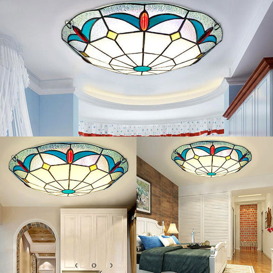 Nautical Stained Glass Flush Mount Ceiling Light In White - 12’/16’ Width For Living Room