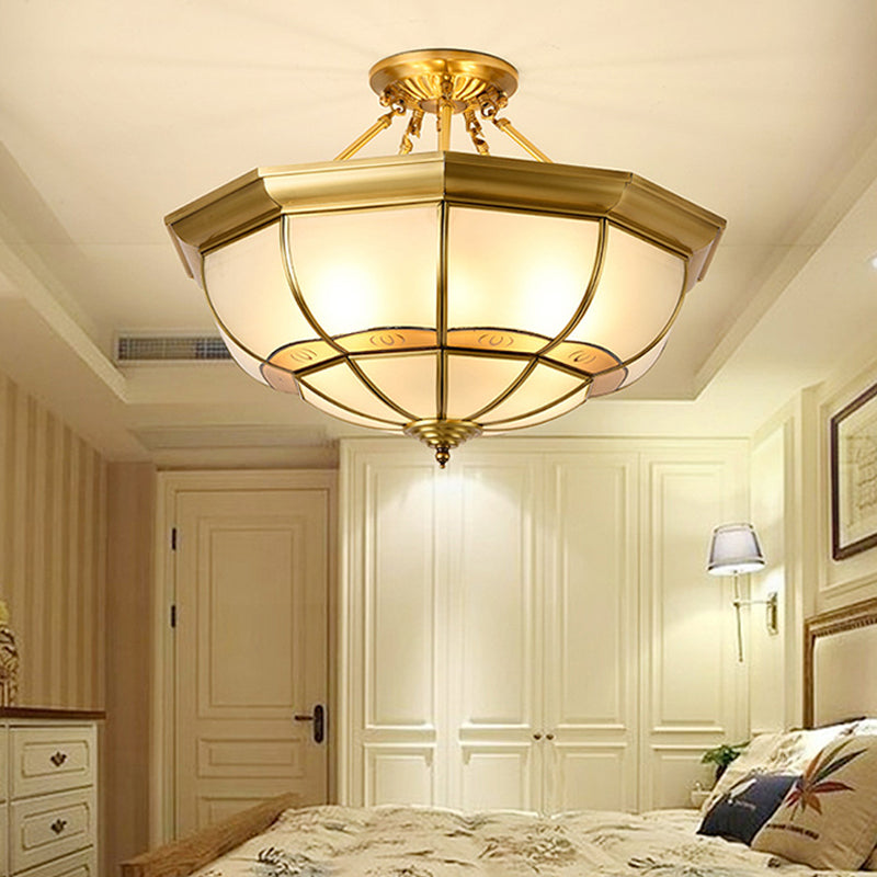 Vintage Brass Ceiling Light - 6 Lights Semi Flush Mount For Living Room