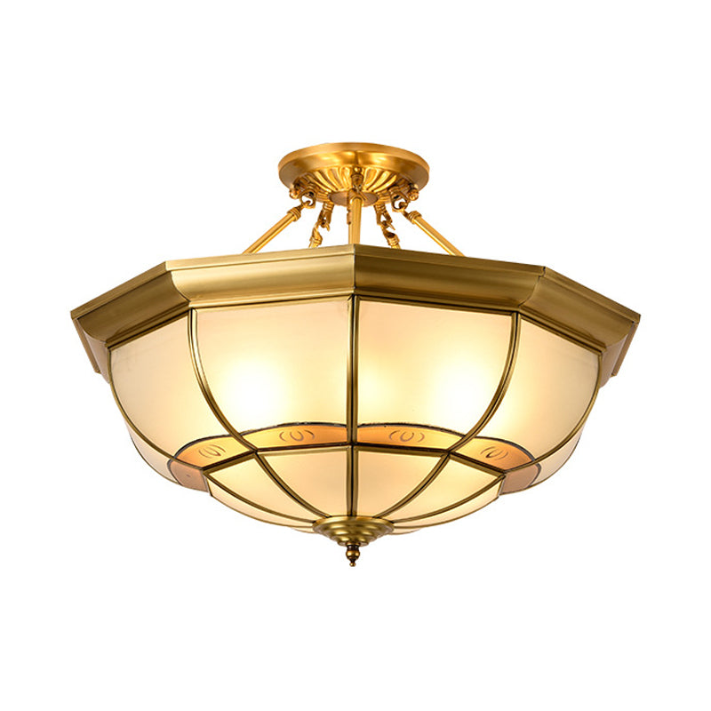 Vintage Brass Ceiling Light - 6 Lights Semi Flush Mount For Living Room