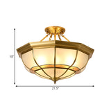 Vintage Brass Ceiling Light - 6 Lights Semi Flush Mount For Living Room