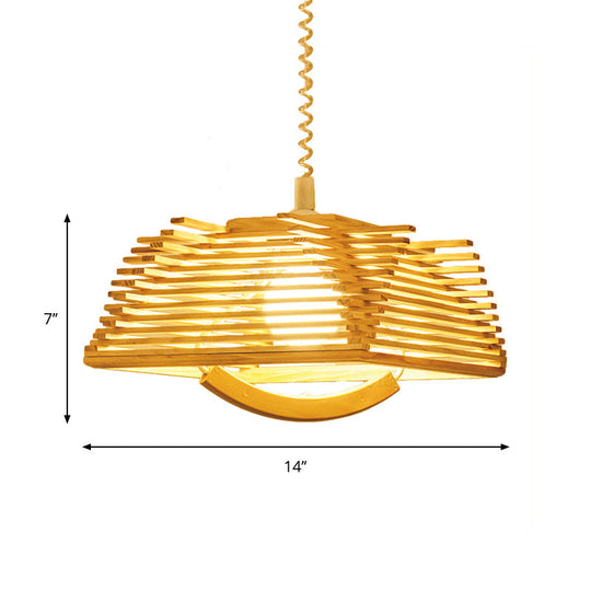 Wooden Shade Modernist Pendant Light Fixture - Beige Tapered Hanging Lamp (1 Bulb)