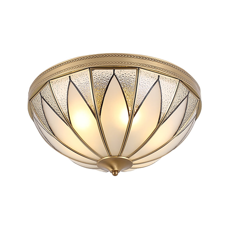 Traditional Brass Inverted Flush Mount Ceiling Light With Opal Glass – 4 Lights Ideal For Living