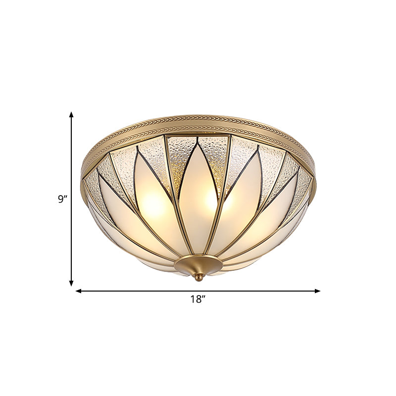 Traditional Brass Inverted Flush Mount Ceiling Light With Opal Glass – 4 Lights Ideal For Living