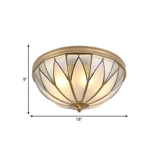 Traditional Brass Inverted Flush Mount Ceiling Light With Opal Glass – 4 Lights Ideal For Living