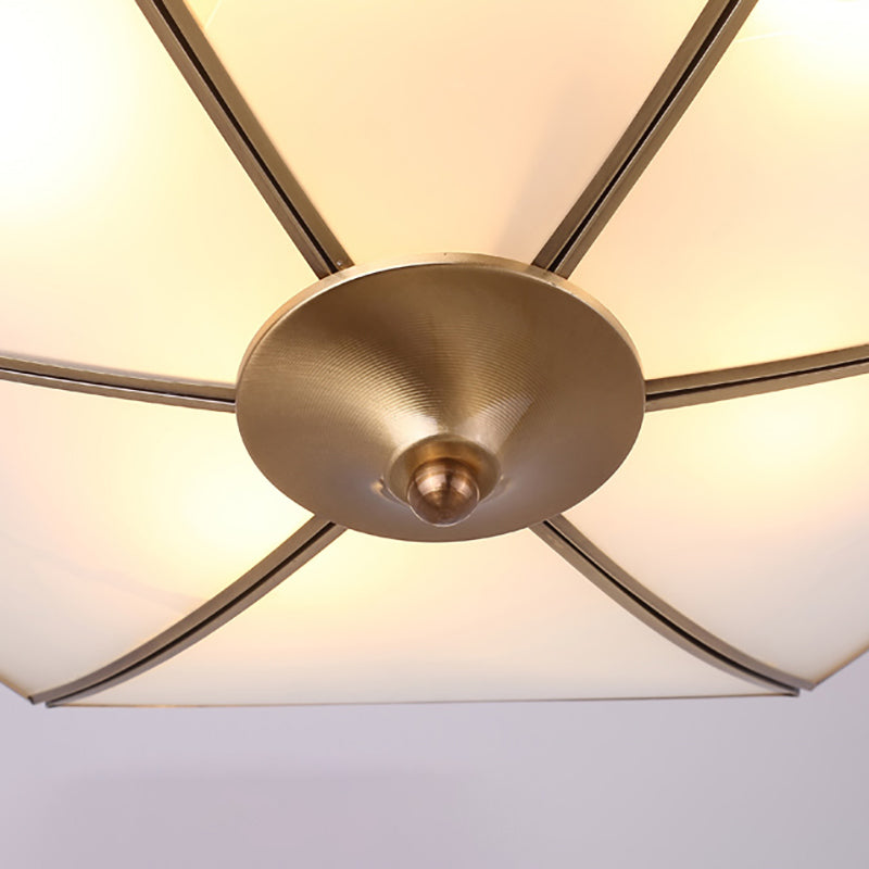Traditional Brass Inverted Flush Mount Ceiling Light With Opal Glass – 4 Lights Ideal For Living