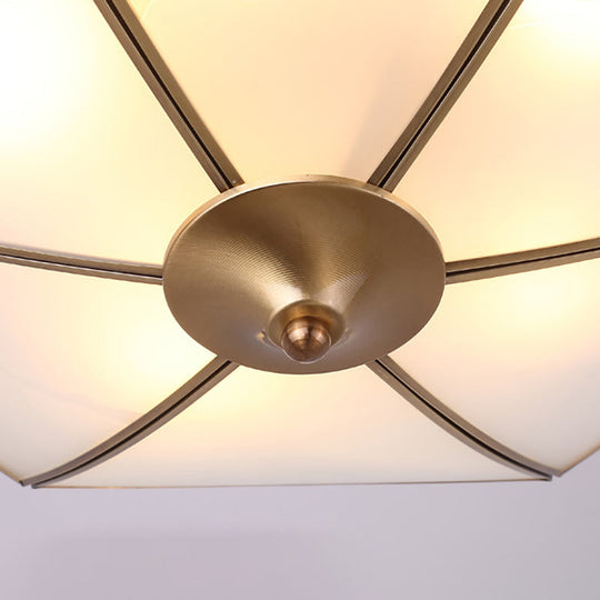 Traditional Brass Inverted Flush Mount Ceiling Light With Opal Glass – 4 Lights Ideal For Living