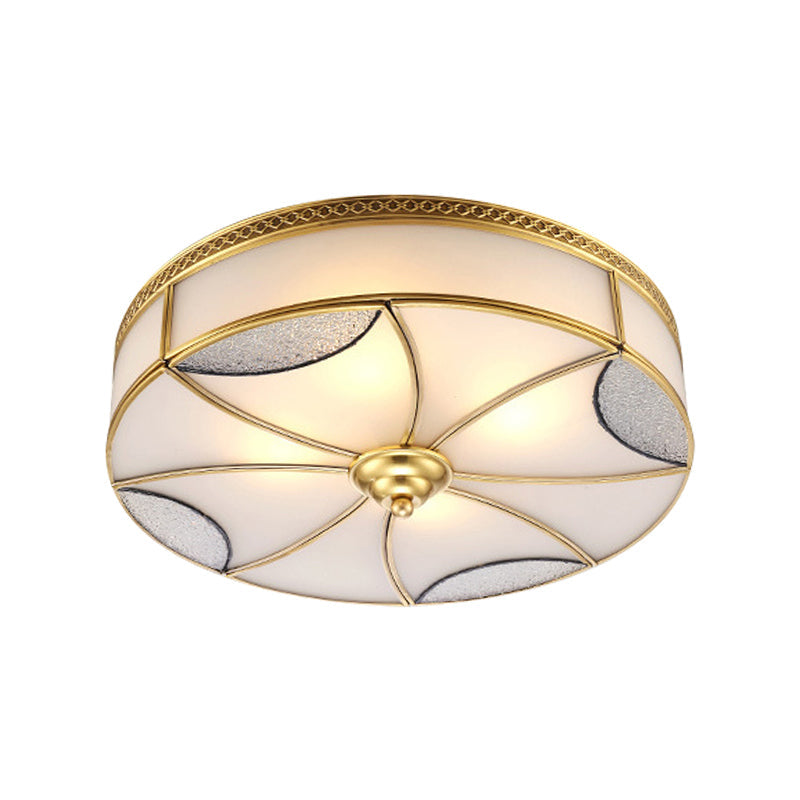 Vintage Brass Flushmount Light With Frosted Glass - 4 Lights Round Ceiling Mount For Living Room