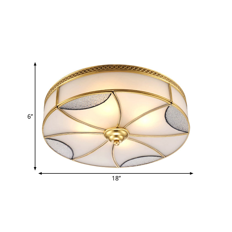 Vintage Brass Flushmount Light With Frosted Glass - 4 Lights Round Ceiling Mount For Living Room