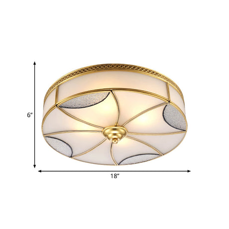 Vintage Brass Flushmount Light With Frosted Glass - 4 Lights Round Ceiling Mount For Living Room
