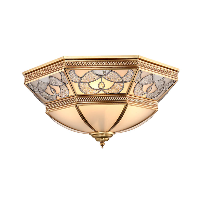 Classic Frosted Glass Flush Mount Lamp With Domed Design - Brass Finish 4 Lights